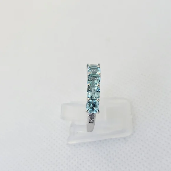 Genuine 5 Stone Apatite Ring Sterling Silver Rhodium Overlay Size 7! New - Picture 12 of 14